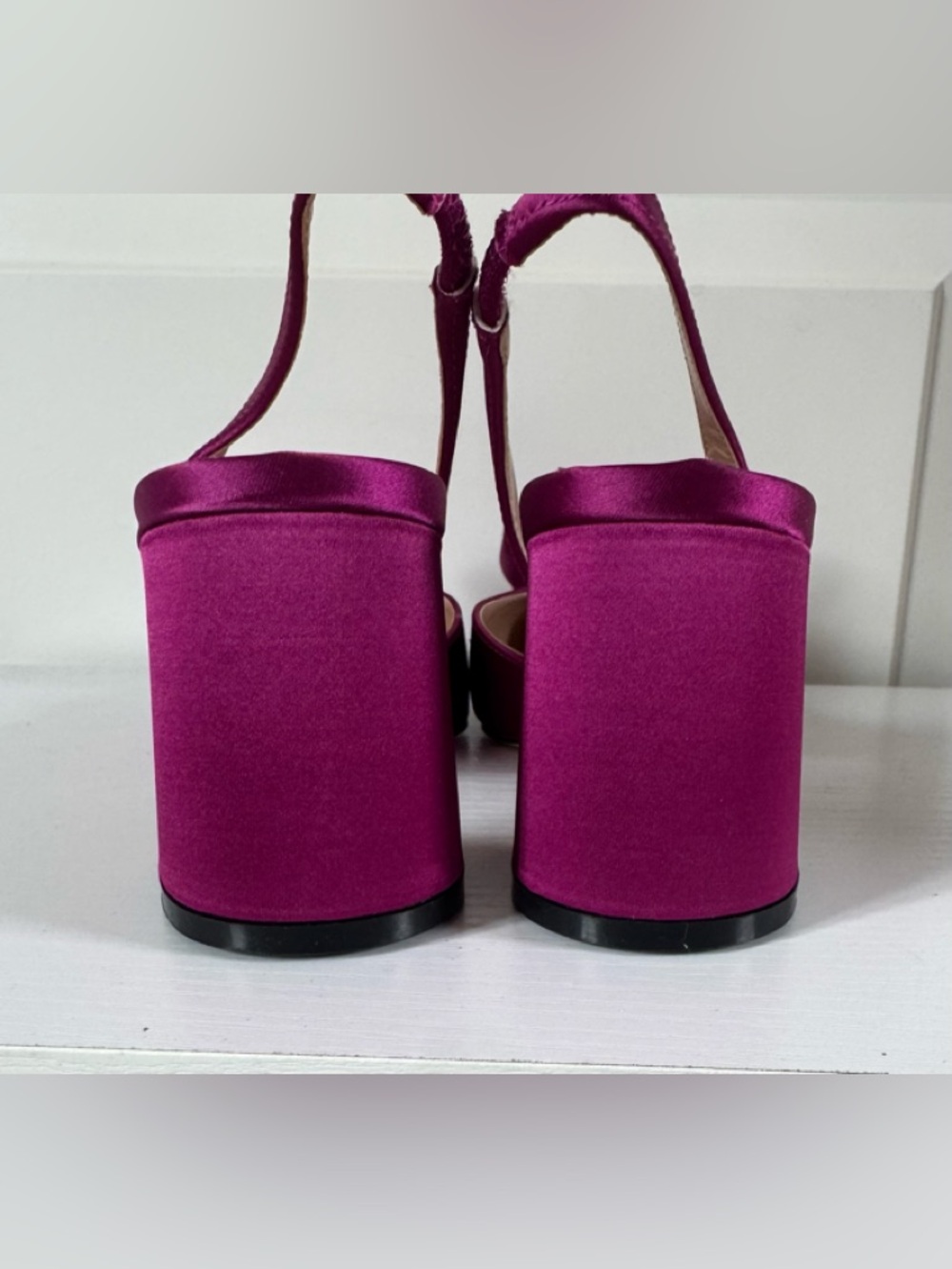 Charles David Magenta Satin Slingback Pointed-Toe Pumps with Rosette - Picture 3 of 5